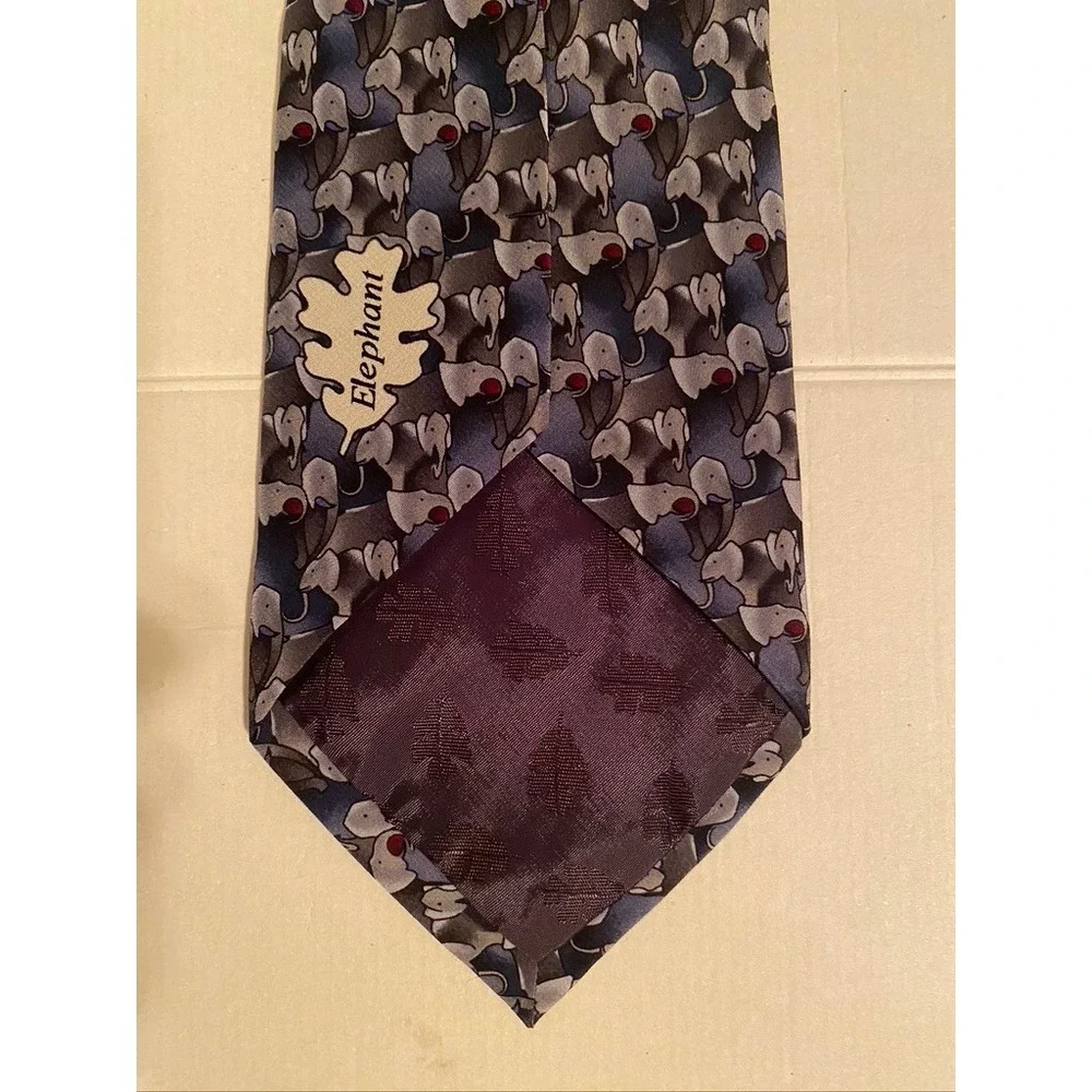 The Nature Conservancy Elephant Silk Tie Grey Blue Karen Bierce Preservation